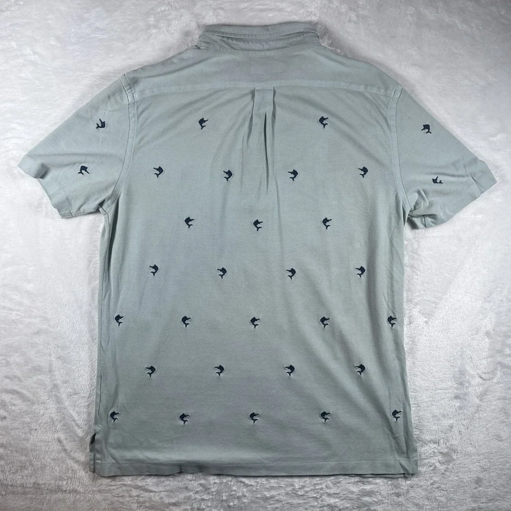 Men's Ralph Lauren Knit Oxford Polo Short Sleeve Blue Marlin‎ Pattern Size L